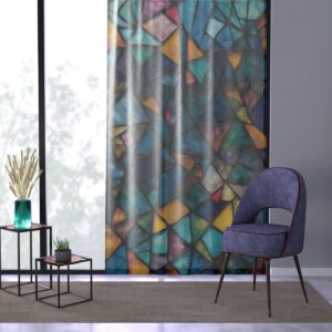 Artistic stained glass-inspired window curtain with abstract shapes