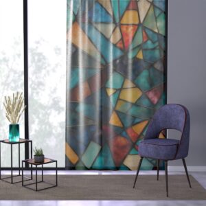 Abstract stained glass style window curtain in warm colors