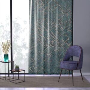 Window curtain with a sophisticated play of urban geometric lines.