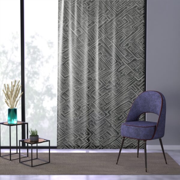 Chic curtain with intricate geometric maze pattern.