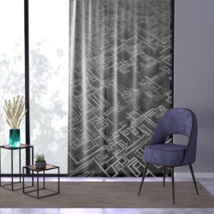 Curtain with a complex geometric network reminiscent of an urban jungle.