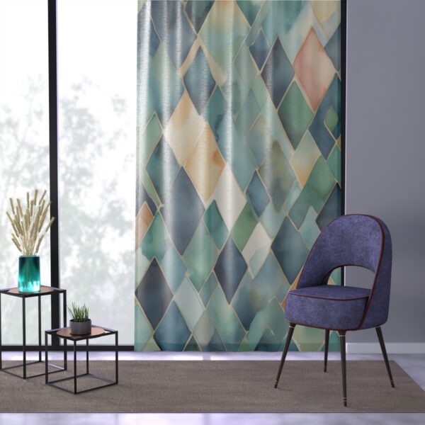 Stylish window curtain with serene watercolor geometry.