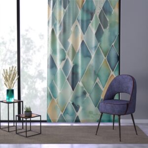 Sophisticated window curtain with cascading geometric shapes in watercolor.