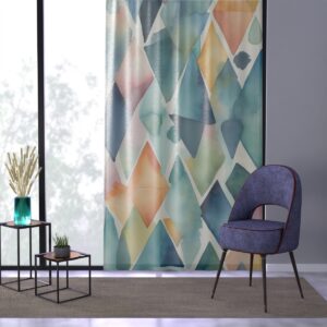 Modern curtain with fluid geometric shapes in calming colors.