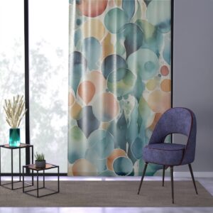 Watercolor geometric shapes in harmonious colors on curtain.