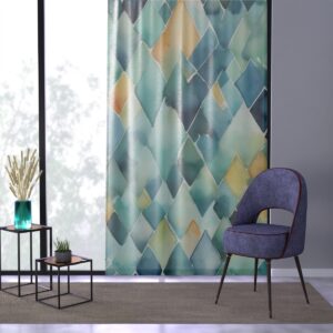 Contemporary geometric pattern curtain with watercolor hues.