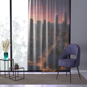 City silhouette evening sparkle window curtain