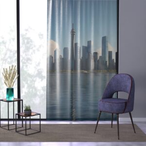 City silhouette waterside window curtain