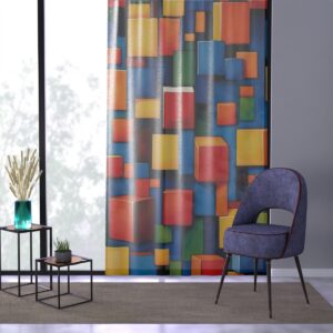 Lively abstract cubes and rectangles in primary colors curtain