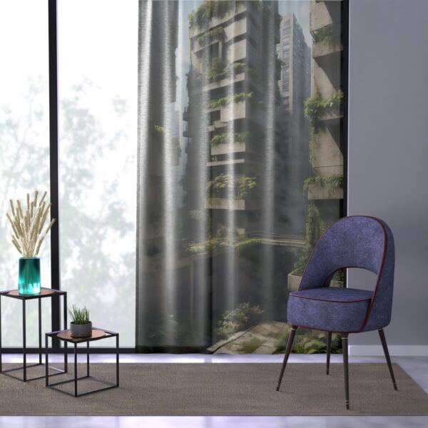 Urban life inspired window curtain with a modern concrete jungle design