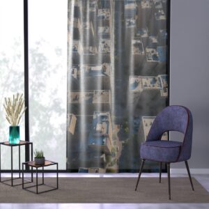 High-rise city print curtain adding a vibrant touch to a tranquil room