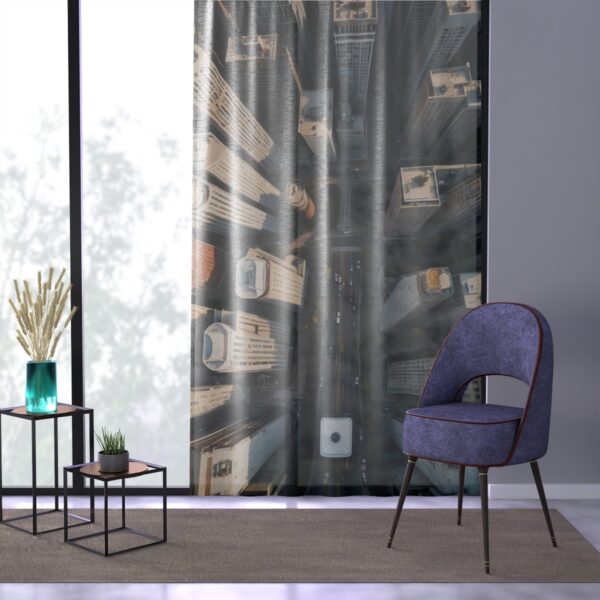 Urban dreamscape window curtain design in a cozy room setting