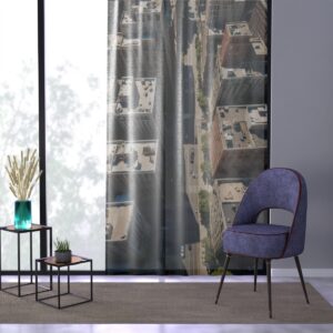 Aerial cityscape curtain design complementing a modern home decor