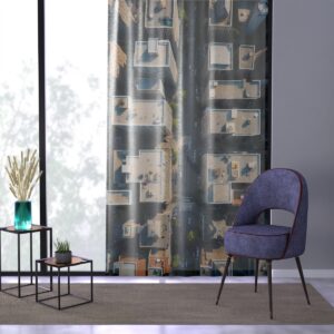 High-rise building window curtain design in an urban-styled interior