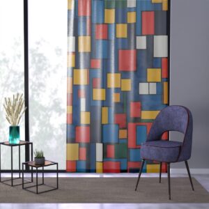 Bold primary color geometric cubes and rectangles curtain