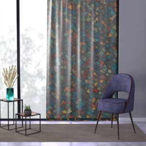 Vibrant multicolored geometric mosaic window curtain