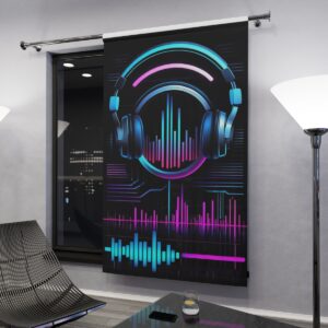 Neon headphones with sound equalizer window curtain