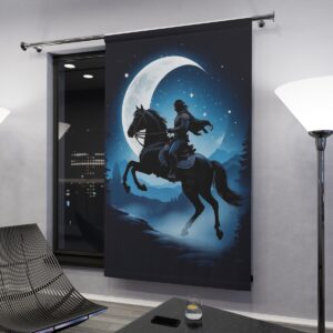 Horse rider under the moonlight window curtain