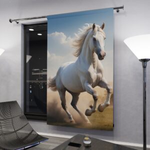 Galloping white horse window curtain