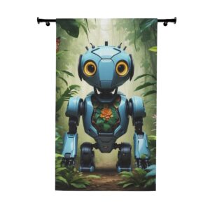 Friendly robot with nature elements window curtain