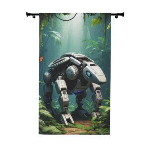 Robotic quadruped animal in jungle window curtain