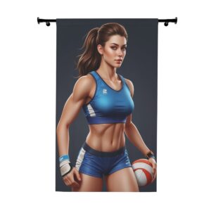 Female volleyball player ready for action window curtain