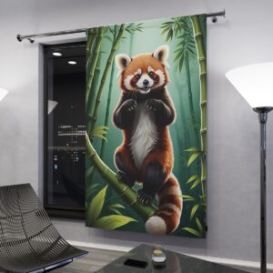 Red panda in bamboo forest window curtain