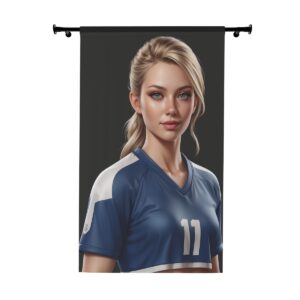 Animated female volleyball player on window curtain