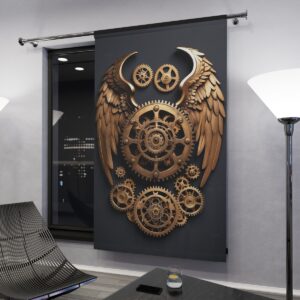 Steampunk angel wings with gears window curtain