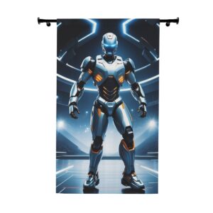 Futuristic robot athlete sport scene window curtain