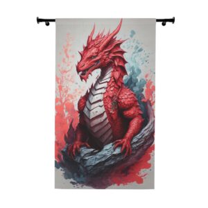 Striking red dragon window curtain