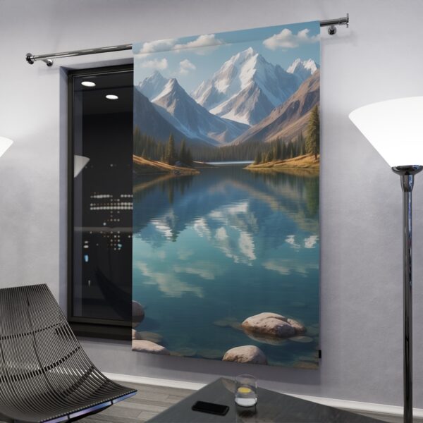 Serene mountain and lake design window curtain