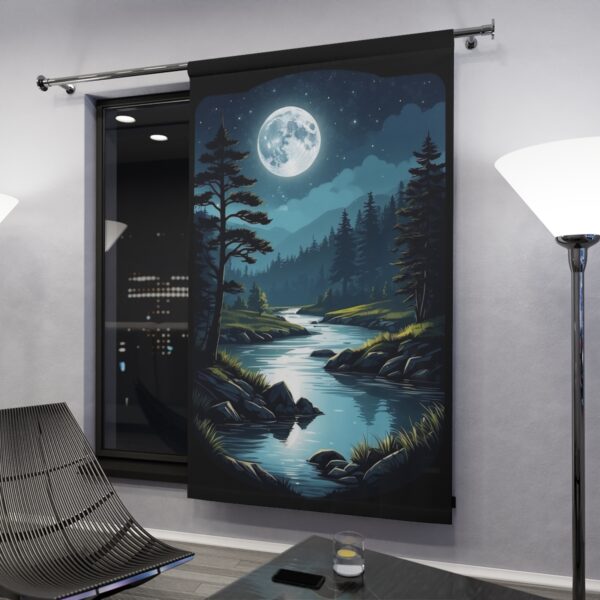 Moonlit night forest and river window curtain