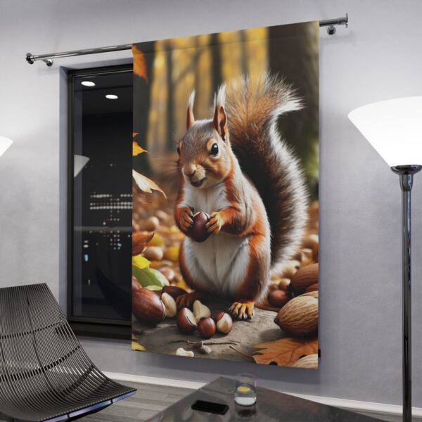 Charming squirrel among autumn leaves window curtain