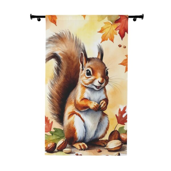 Charming squirrel among autumn leaves window curtain