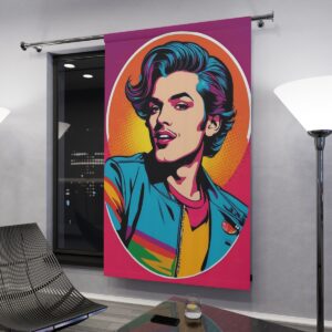 Retro pop art window curtain with vibrant colors