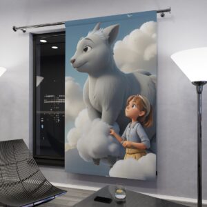 Child and mythical creature window curtain design