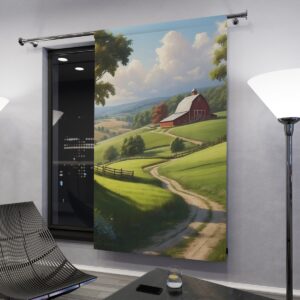 Pastoral farm scene window curtain