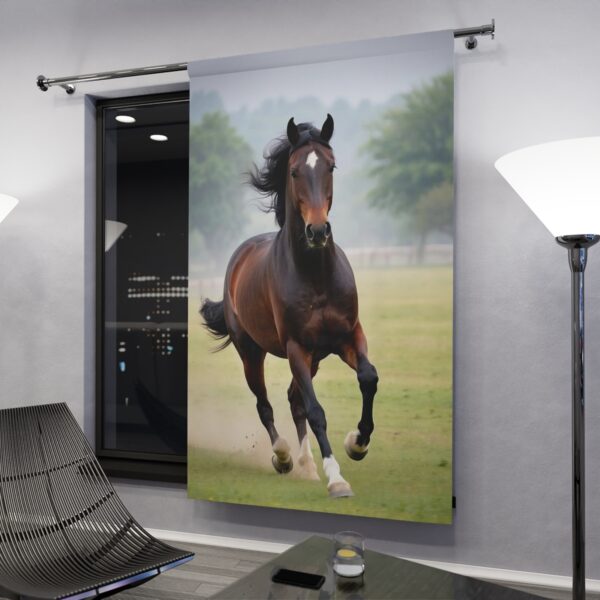 Galloping horse in an open field window curtain