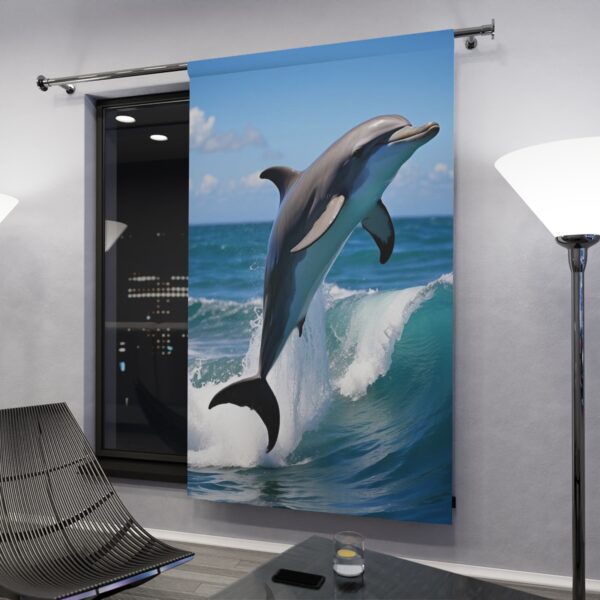 Dolphin jumping over waves window curtain