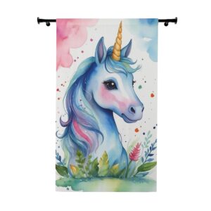 Watercolor unicorn with whimsical background window curtain