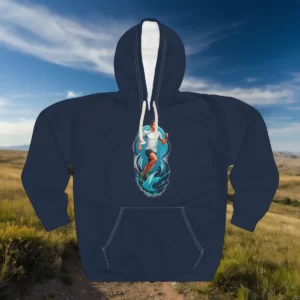 Hoodie featuring a dynamic design of a runner surrounded by an energetic swirl pattern.