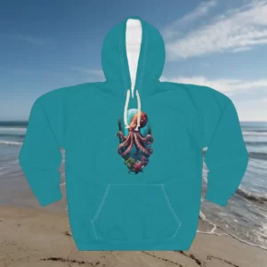 Hoodie featuring a colorful octopus design surrounded by coral and underwater elements.