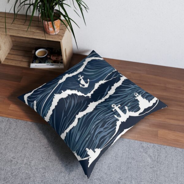 Anchored waves tufted floor pillow with maritime elegance design