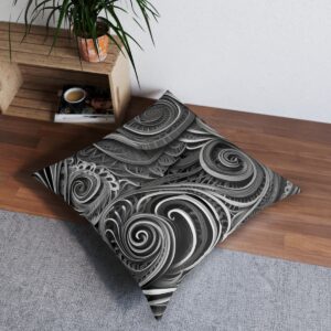 Mesmerizing cushion cover with array of interlocking spirals in monochrome palette