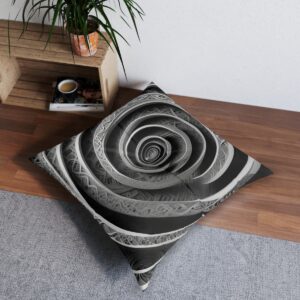 esmerizing cushion cover with complex interplay of monochrome spirals suggesting infinite depth