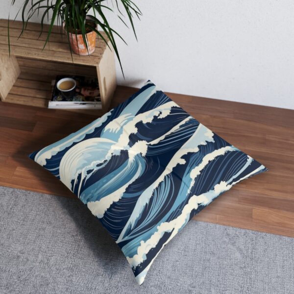 Waves and anchors tufted floor pillow with luxurious ocean essence design