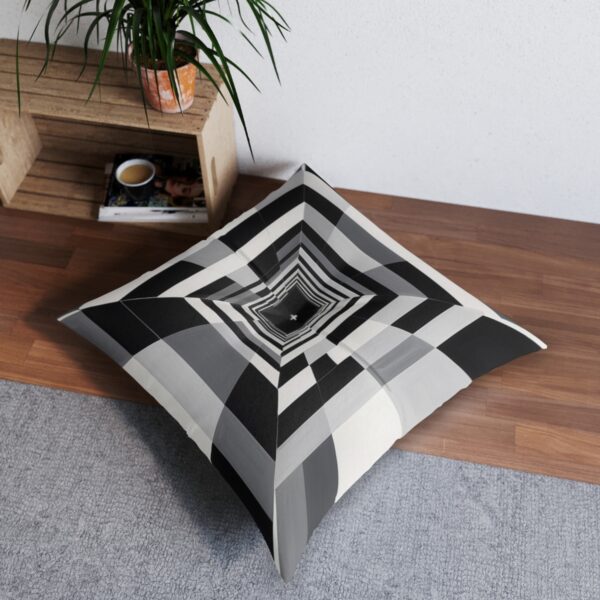 Chic cushion with stunning geometric pattern of concentric rectangles in grayscale