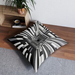 Captivating cushion with mesmerizing array of concentric rectangles in monochromatic palette