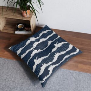 Oceanic rhythm tufted floor pillow with serene wave pattern